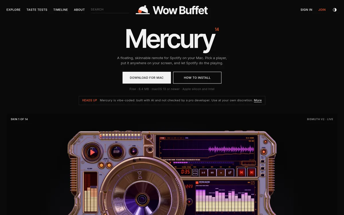 Mercury screenshot: Control Spotify from a floating Mac player