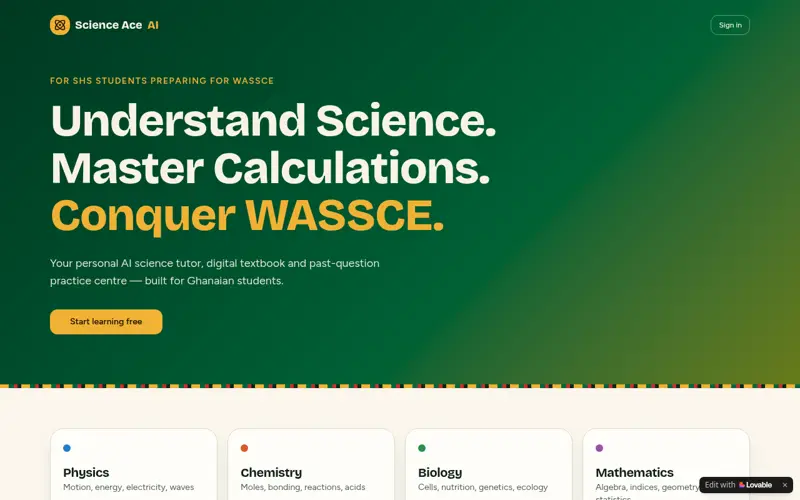 Screenshot of Scienceace