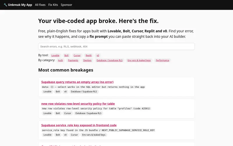 Screenshot of Unbreak My App