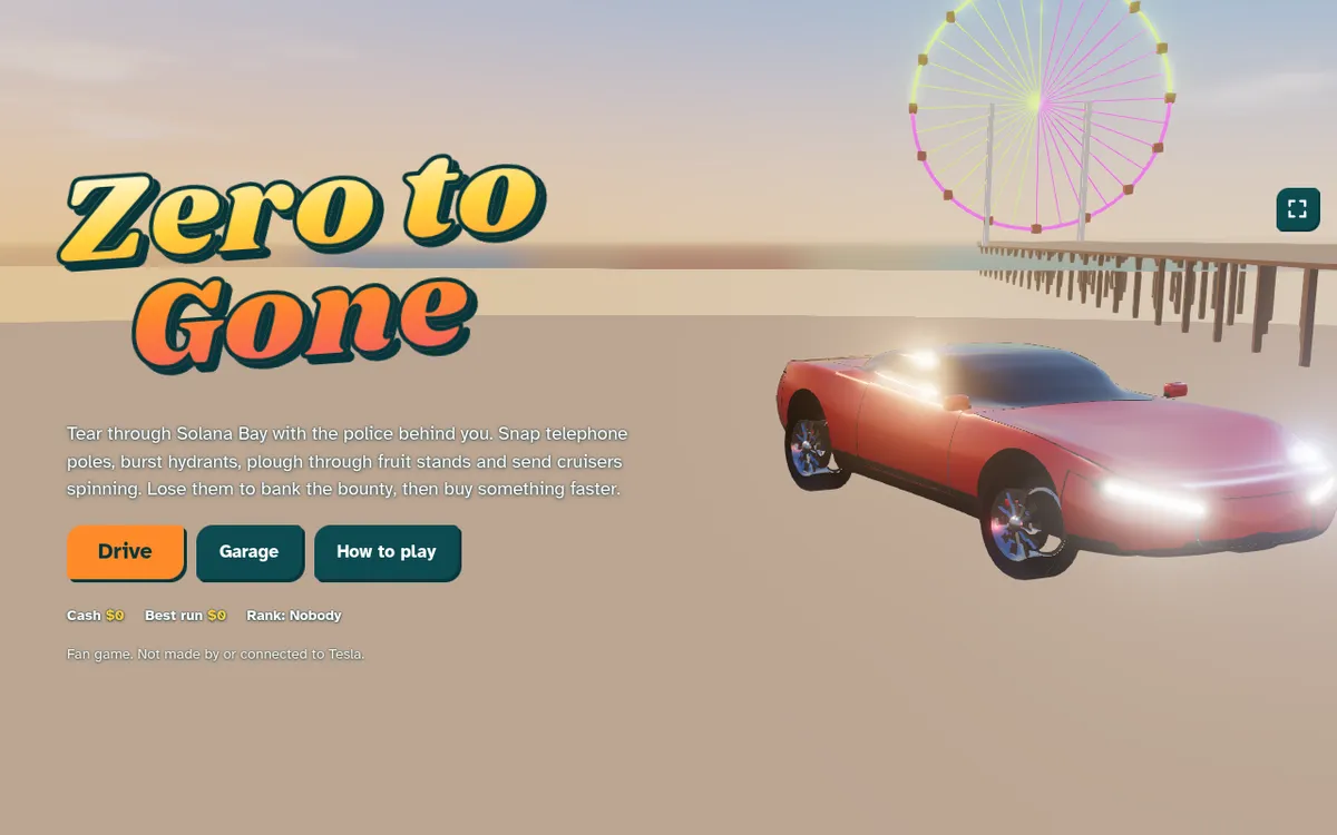 Zero to Gone screenshot: Play a 3D police chase game in a roadster