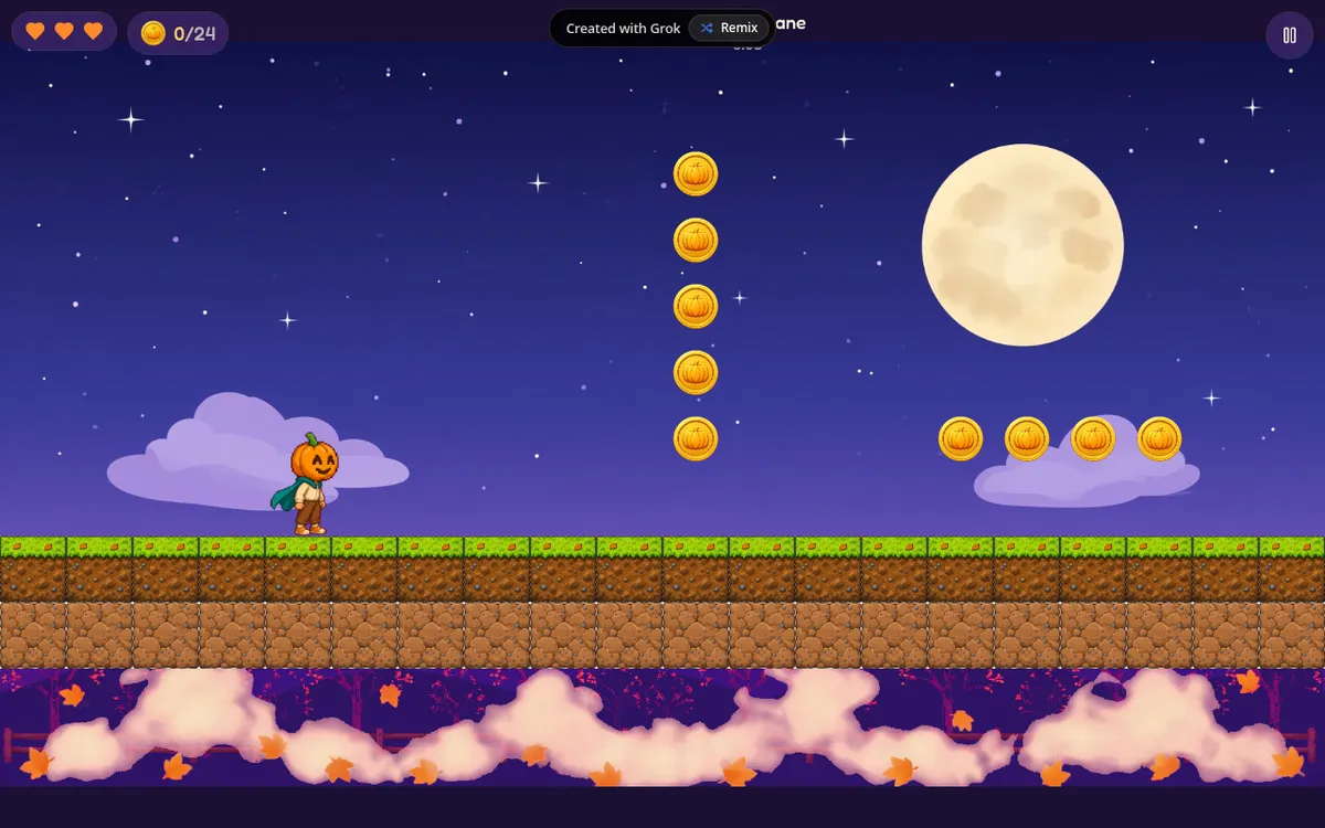 Hallow Hop screenshot: Hop a pumpkin hero through Halloween levels