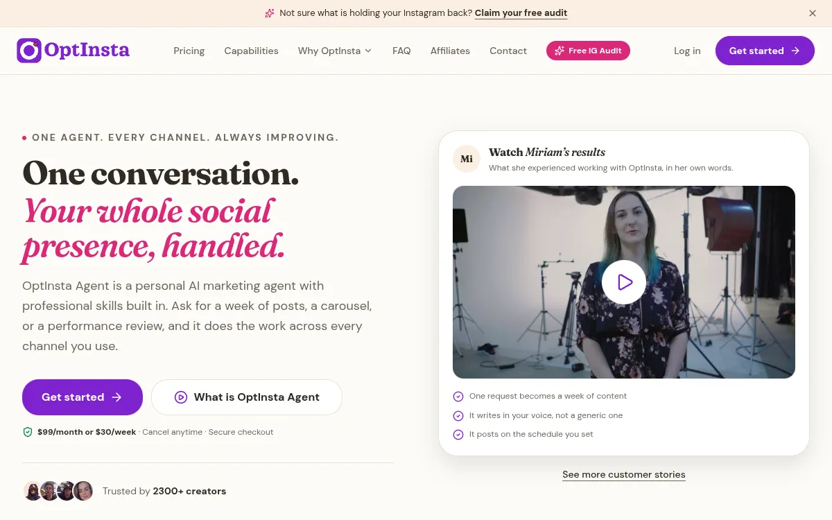 Screenshot of OptInsta