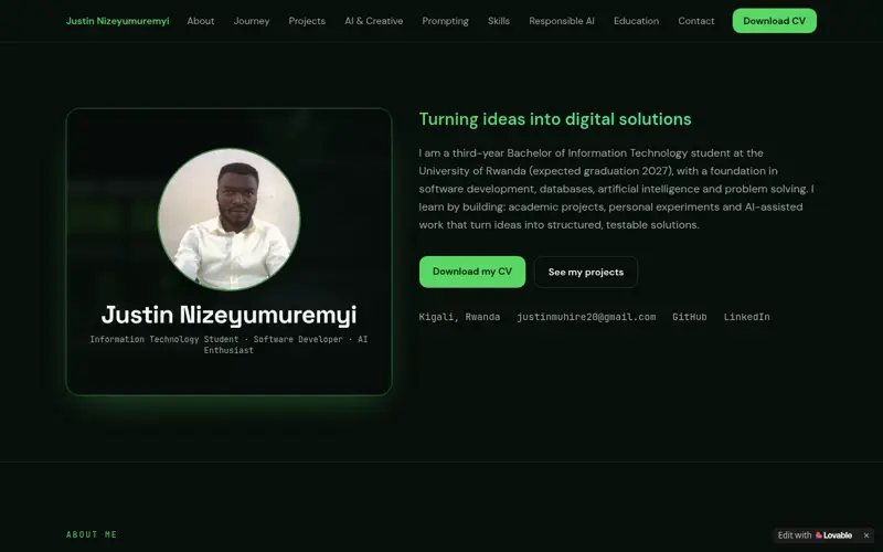 Screenshot of Nmjustin Portfolio