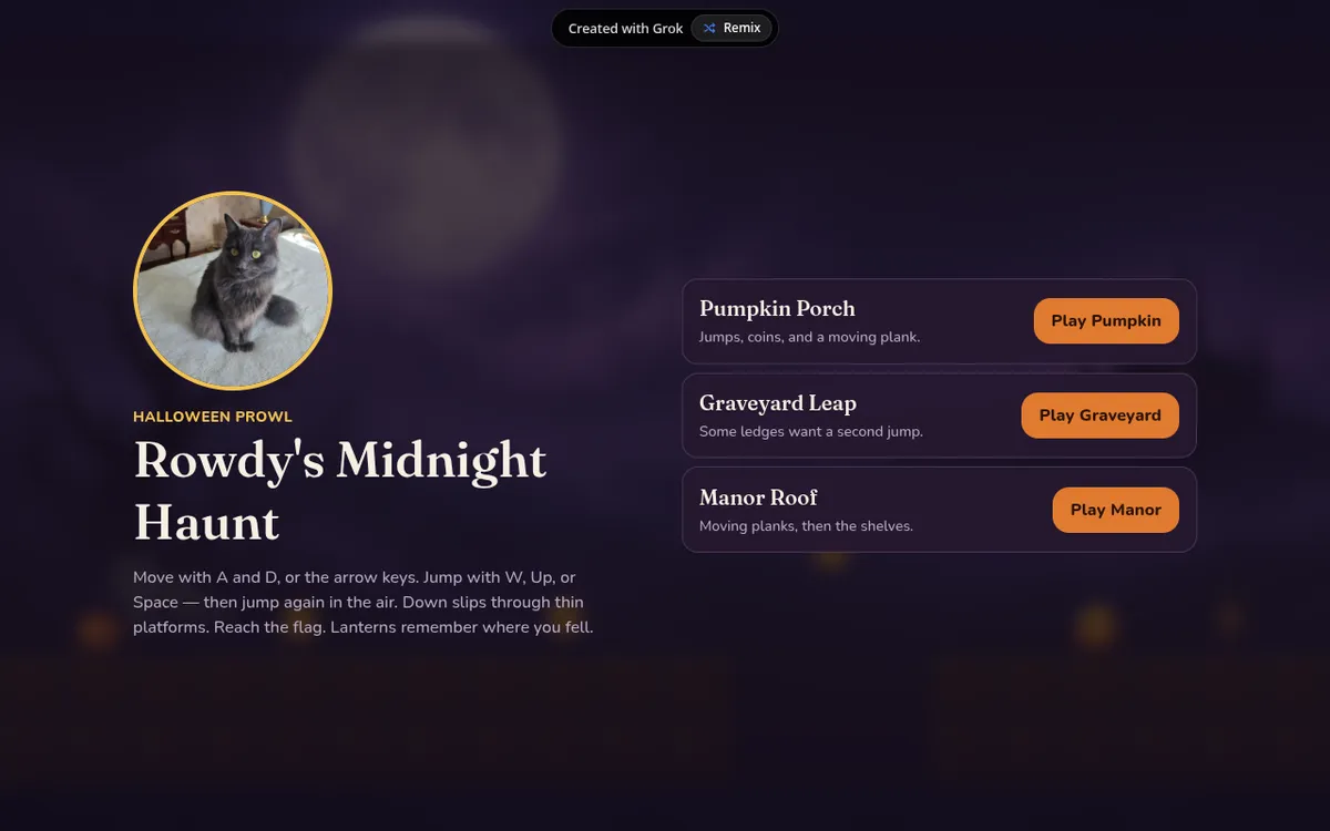 Rowdy's Midnight Haunt screenshot: Prowl in a cat platformer game