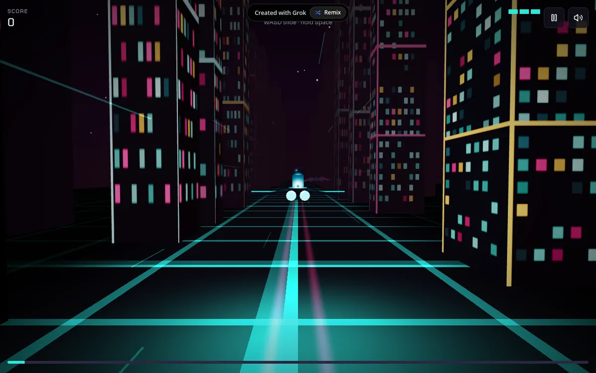 Neon Harrier screenshot: Fly a one-level rail shooter browser game