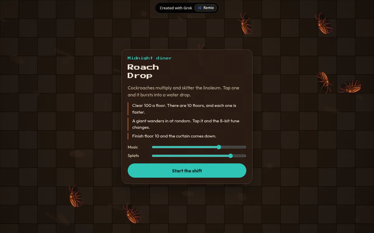 Roach Drop screenshot: Squash bugs in a cockroach game online