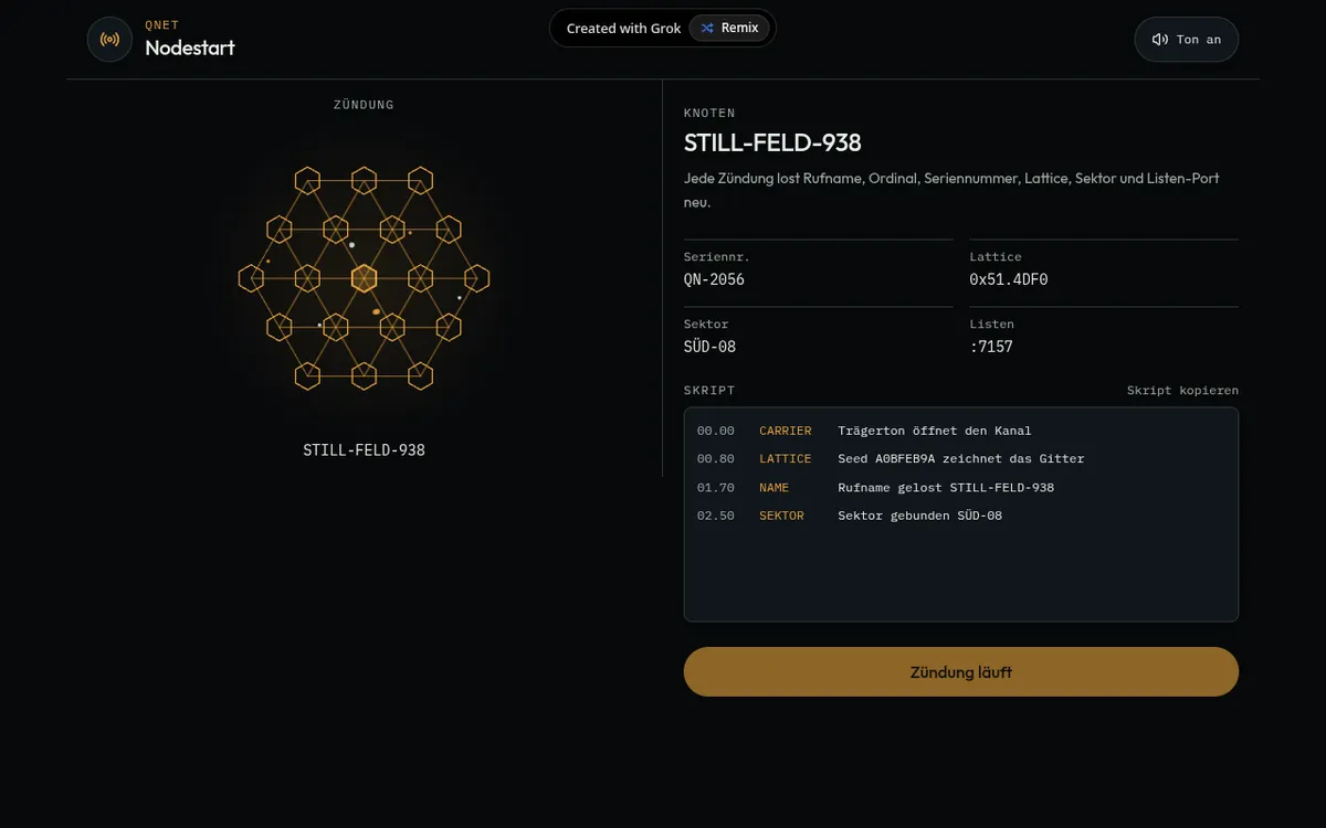 QNet Nodestart screenshot: Ignite a randomized sci-fi network node