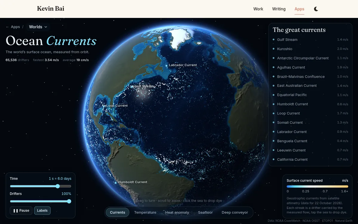 Ocean Currents screenshot: Explore an ocean currents map on a 3D globe