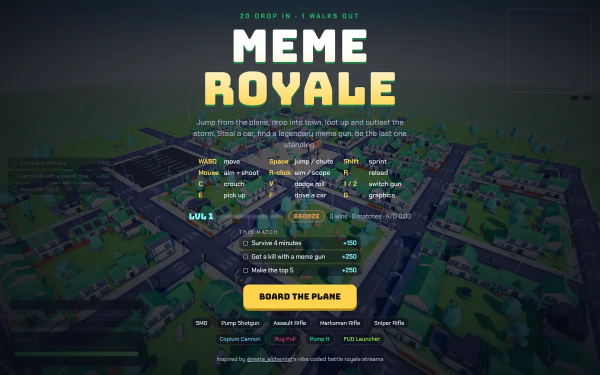 Meme Royale screenshot: Loot meme guns in a battle royale browser game