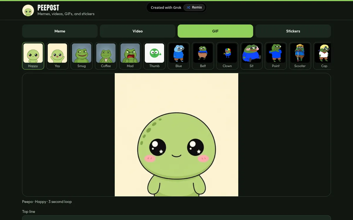 Peepost screenshot: Make GIFs and stickers with a frog meme maker