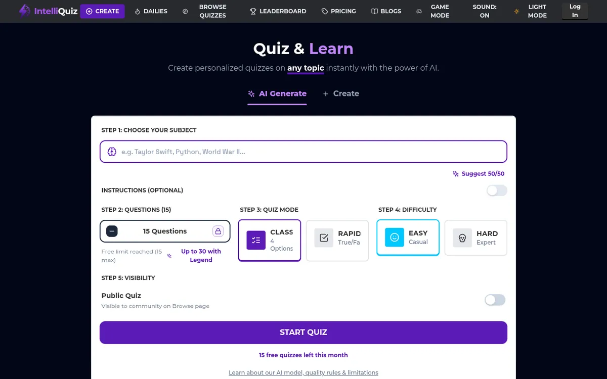 Screenshot of IntelliQuiz
