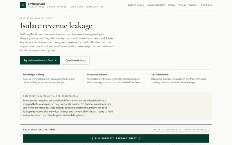 Screenshot of Swiftfreightaudit