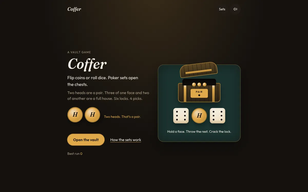 Coffer screenshot: Crack treasure vaults in a dice poker game