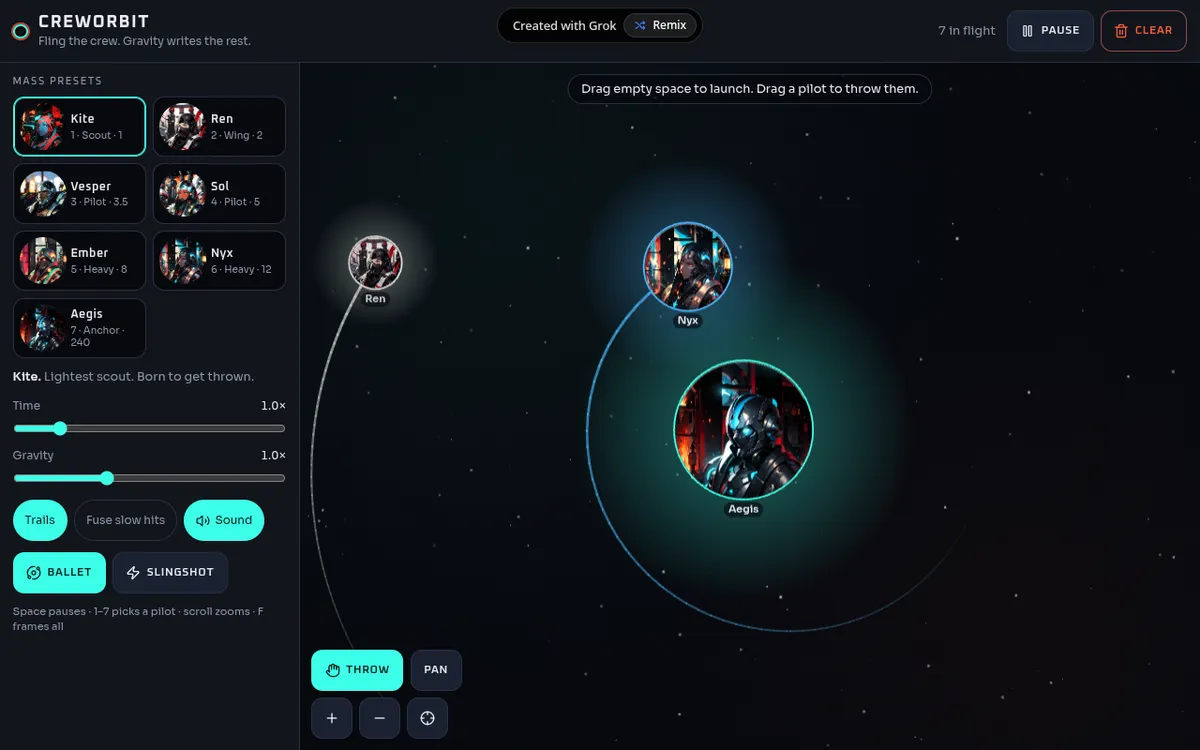 Creworbit screenshot: Fling a crew through a gravity simulator
