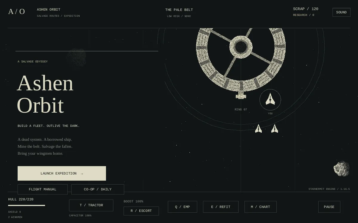 Ashen Orbit screenshot: Lead a fleet in a 2D space combat game