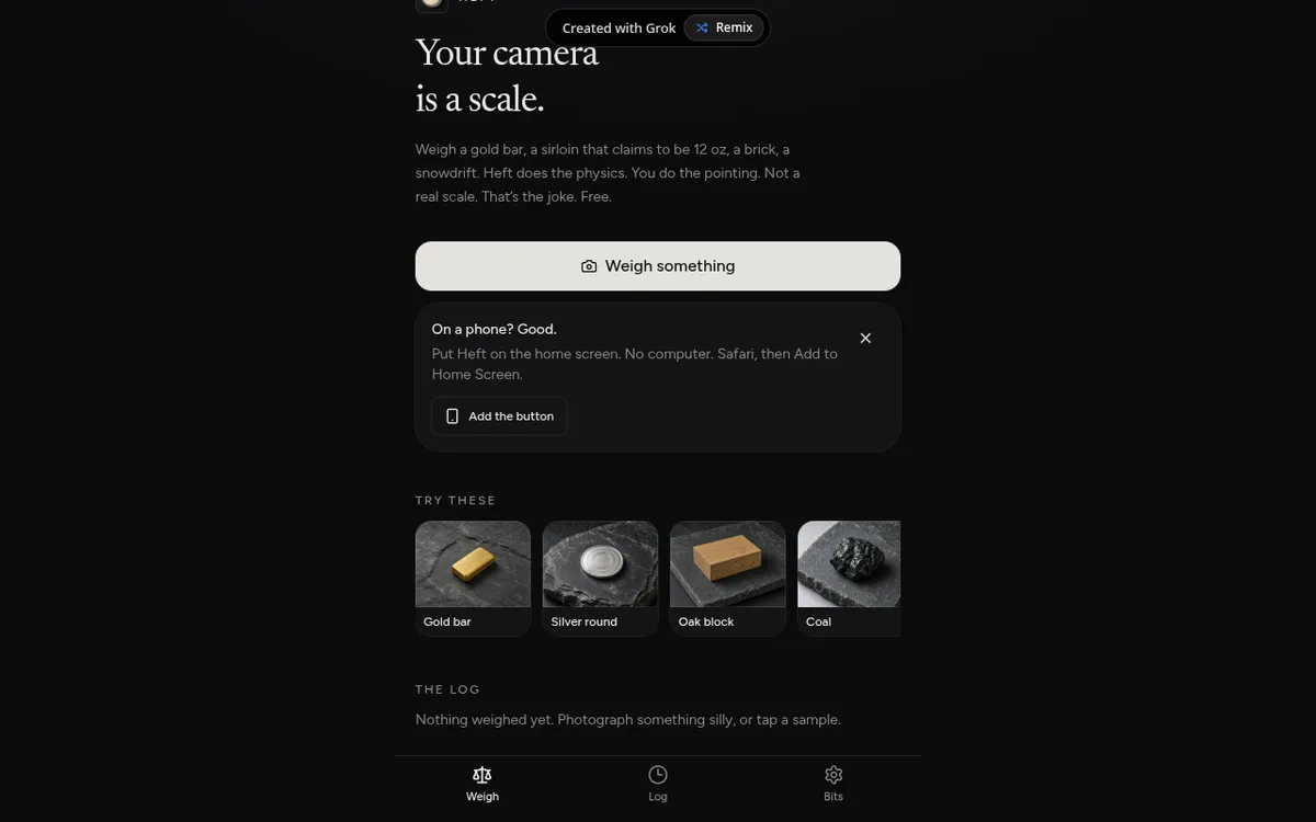 Heft screenshot: Use your camera as a comedy weight estimator