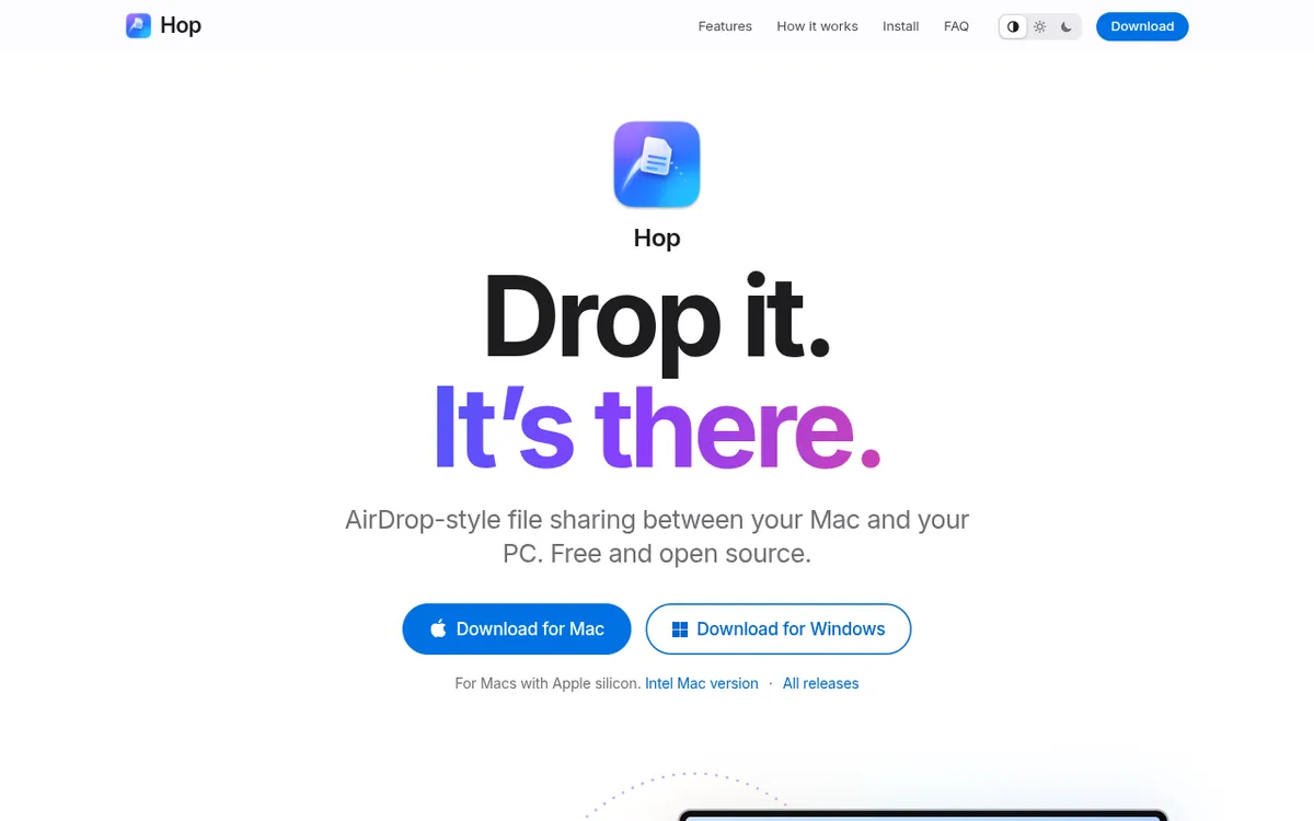 Hop screenshot: Use Mac and Windows file sharing over Wi-Fi