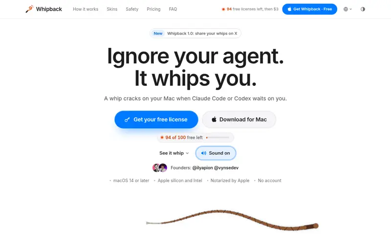 Screenshot of Whipback