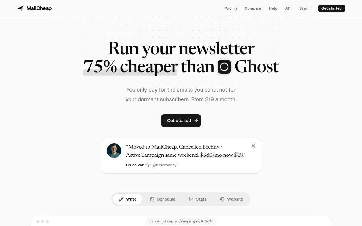 Screenshot of MailCheap