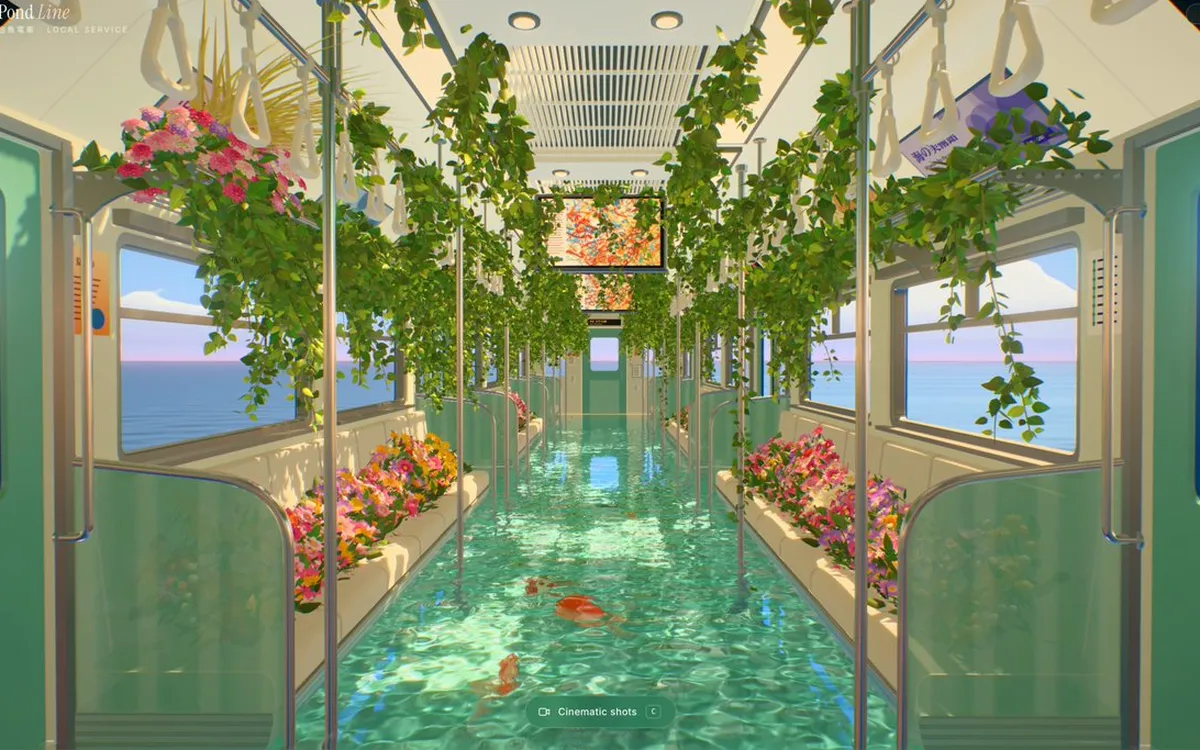 Pond Line screenshot: Ride a flooded train car full of goldfish