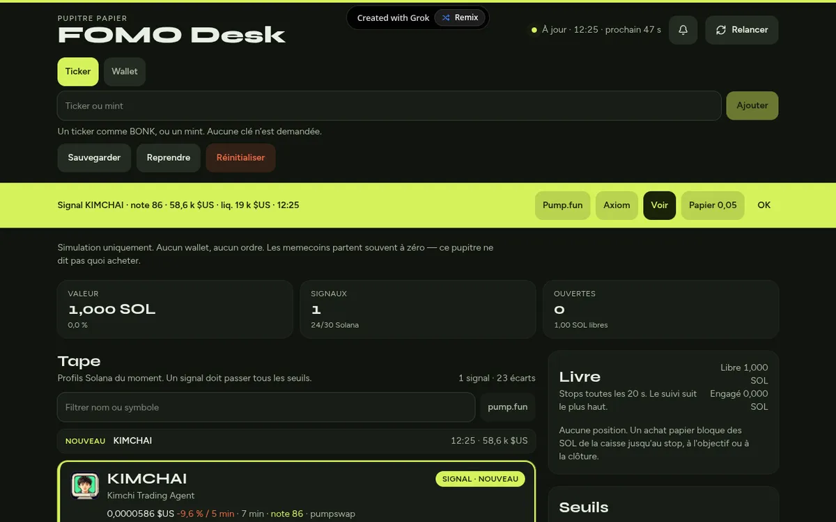 Screenshot of FOMO Desk
