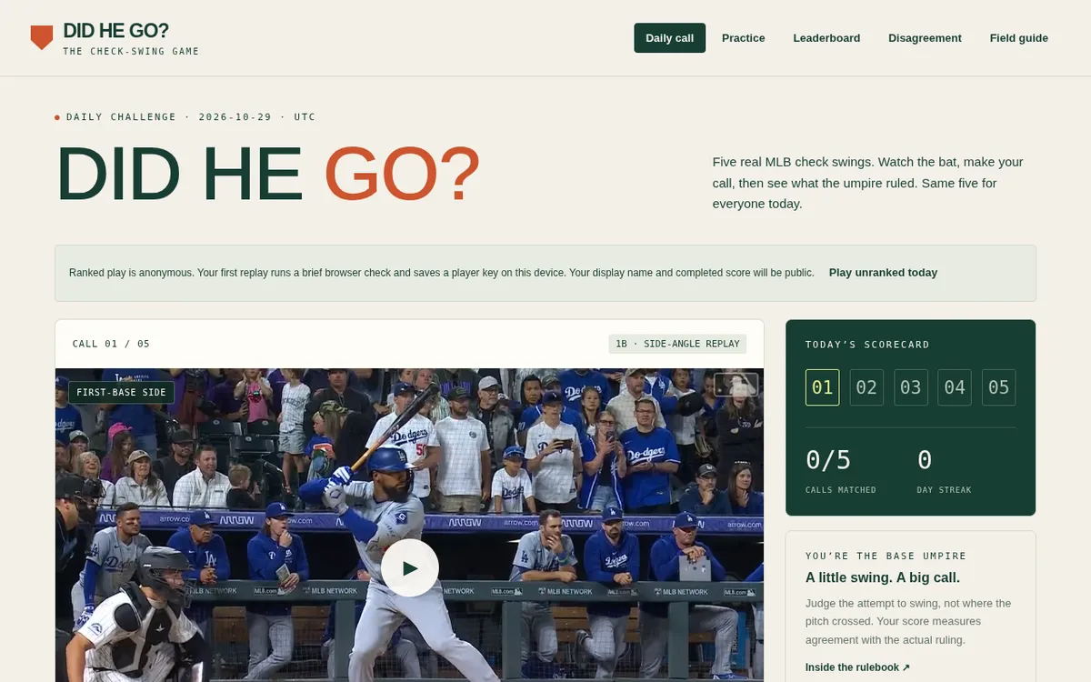 Did He Go? screenshot: Make the call in a baseball umpire game