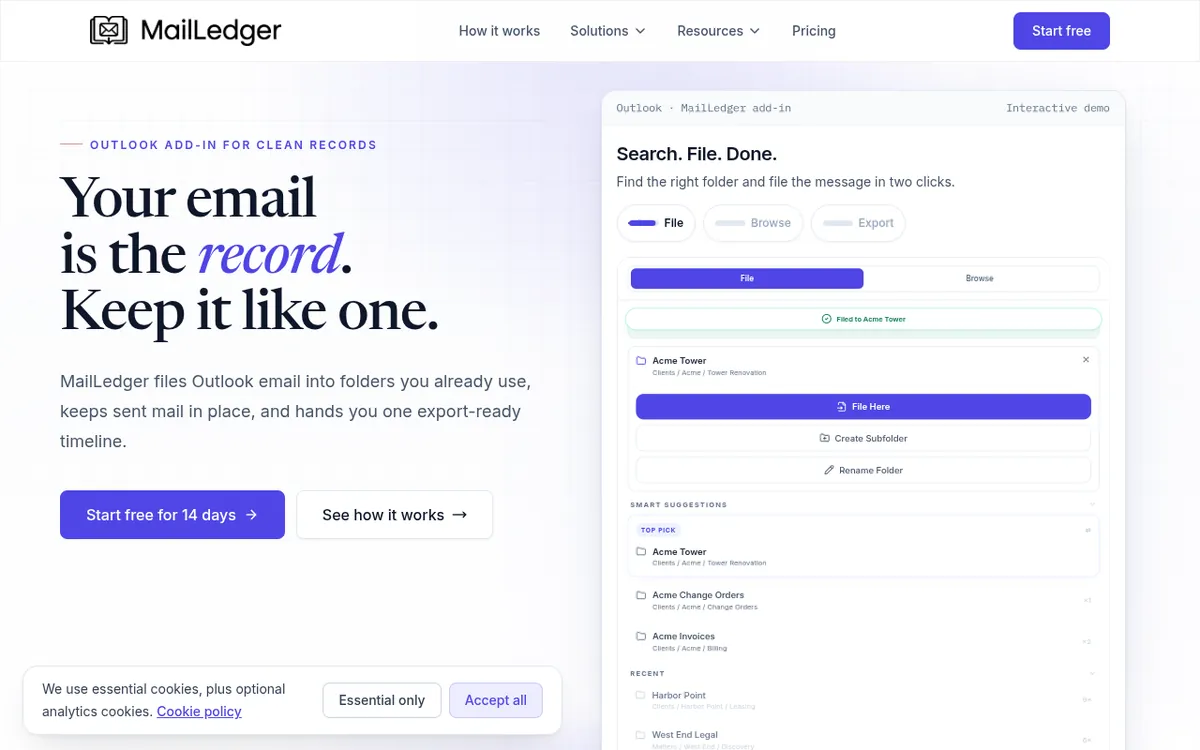 Screenshot of MailLedger