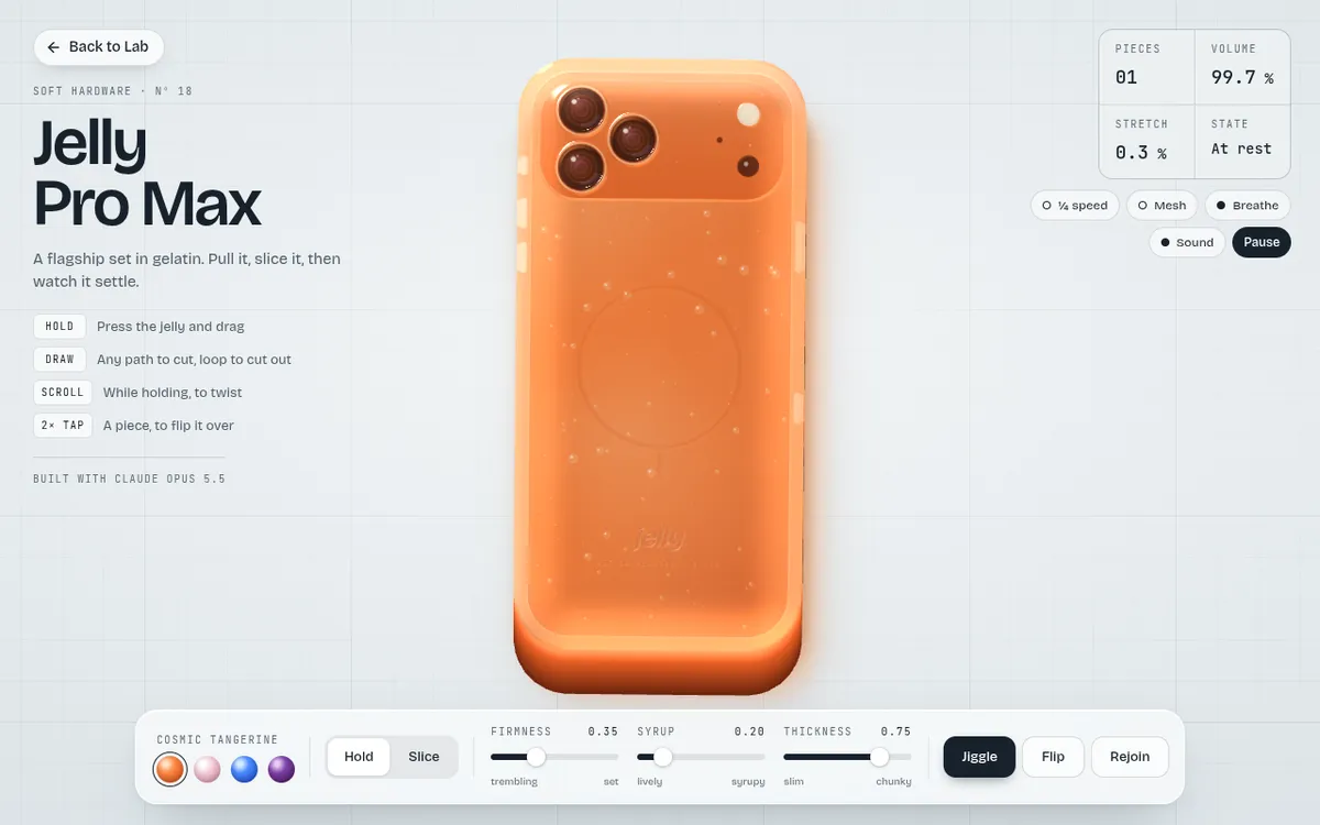Jelly Pro Max screenshot: Stretch and slice a phone made of jelly