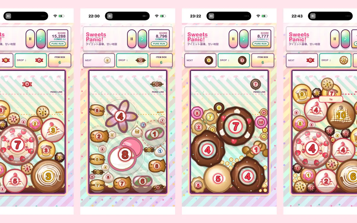 SweetsPanic! screenshot: Drop and grow sweets in a merge puzzle game
