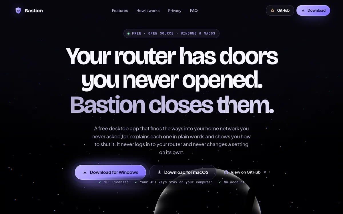 Bastion screenshot: Run a router security scanner on your Wi-Fi