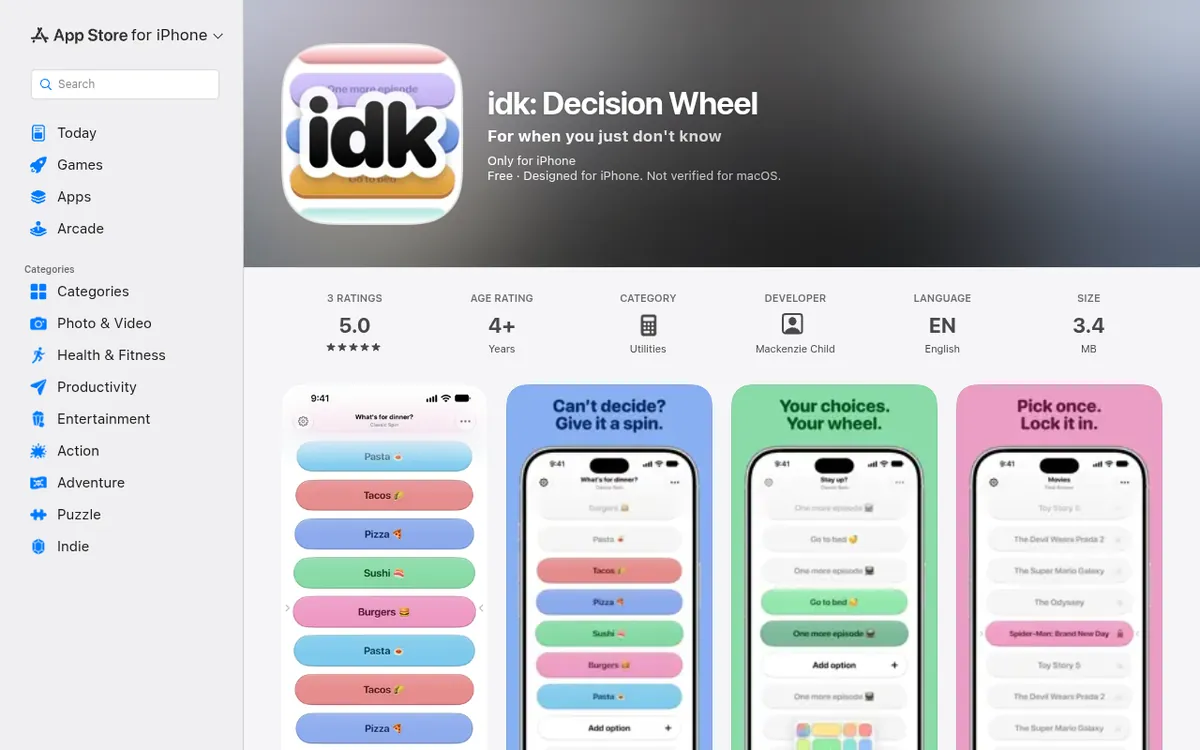 Screenshot of idk: Decision Wheel
