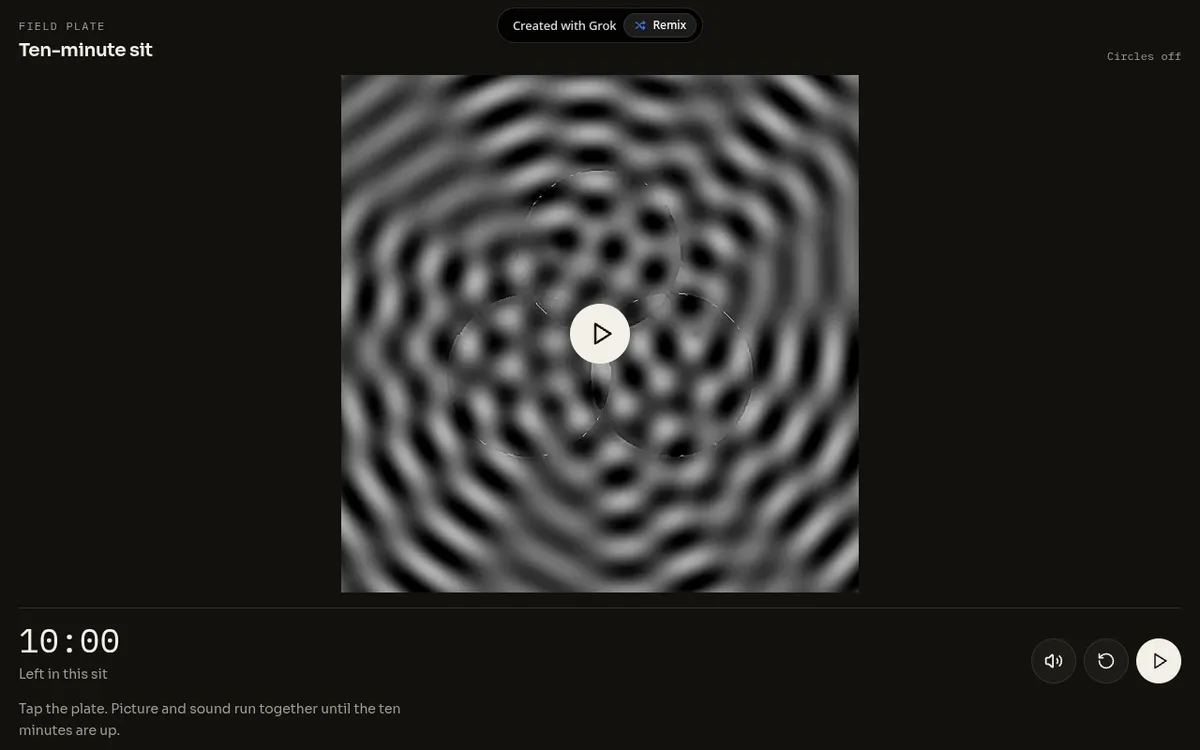Field Plate screenshot: Sit with a 10 minute meditation timer