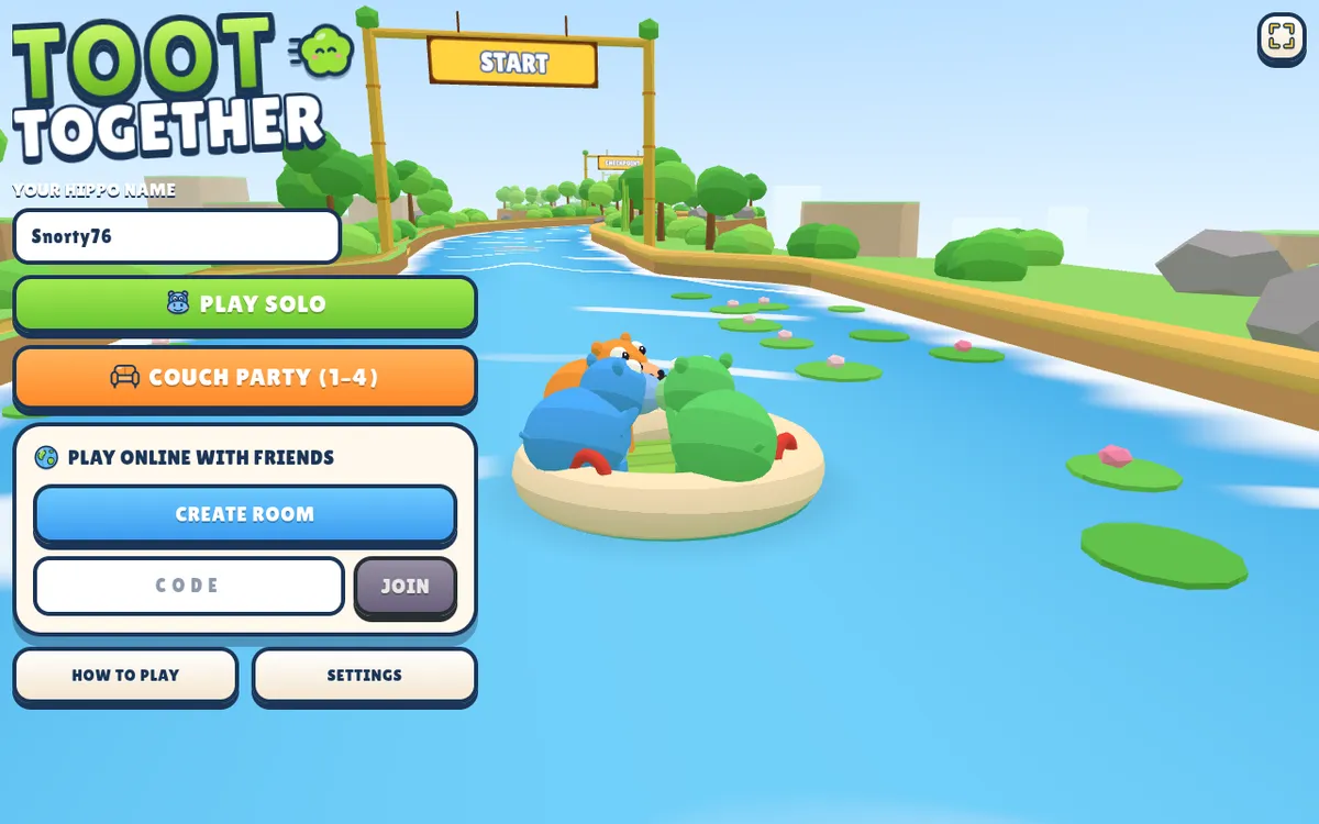 Toot Together screenshot: Steer a hippo raft with up to three friends