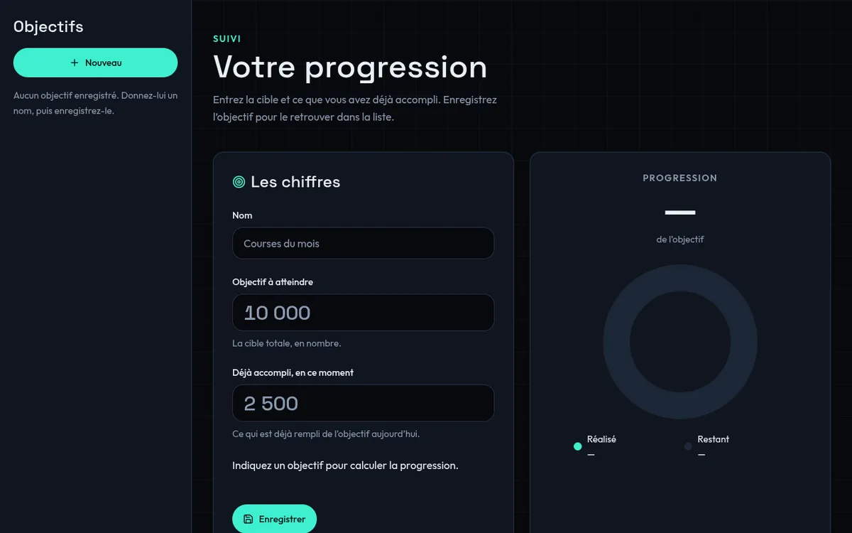 Objectif screenshot: A simple goal progress tracker with a ring