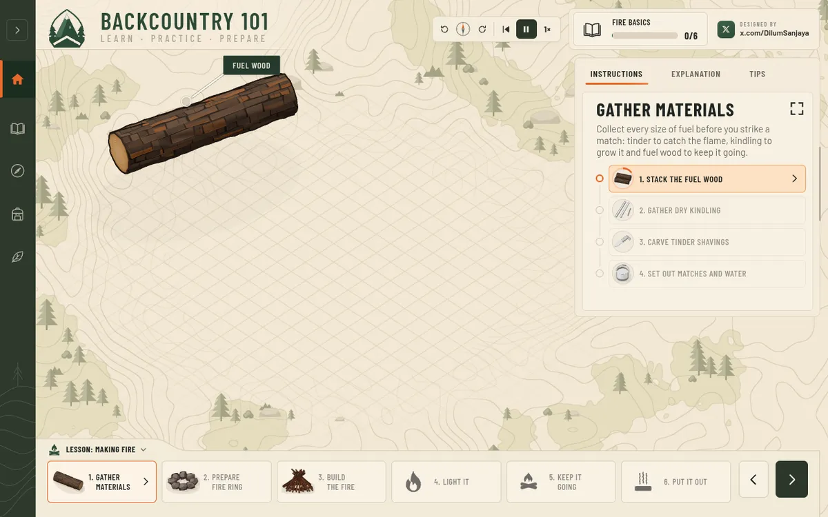 Backcountry 101 screenshot: Learn survival skills step by step in 3D