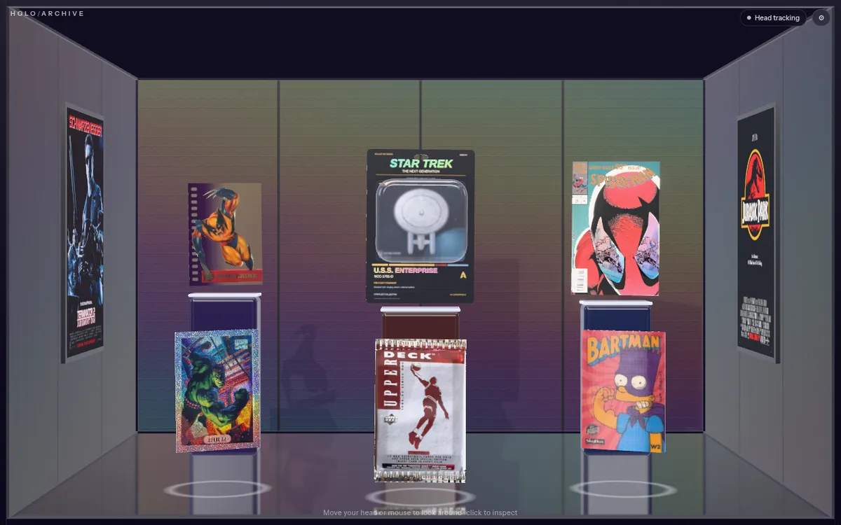 Holo Archive screenshot: Browse nostalgic keepsakes in a 3D gallery