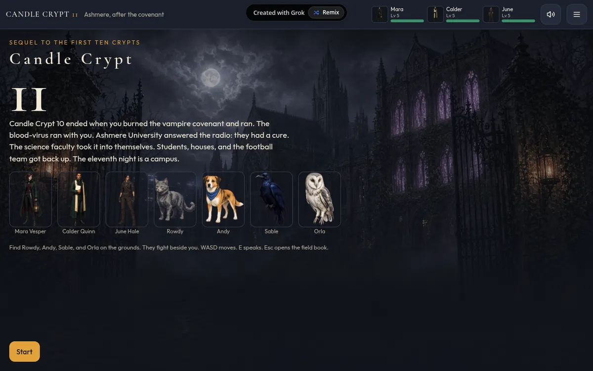 Candle Crypt 11 screenshot: Play a zombie RPG browser game on campus