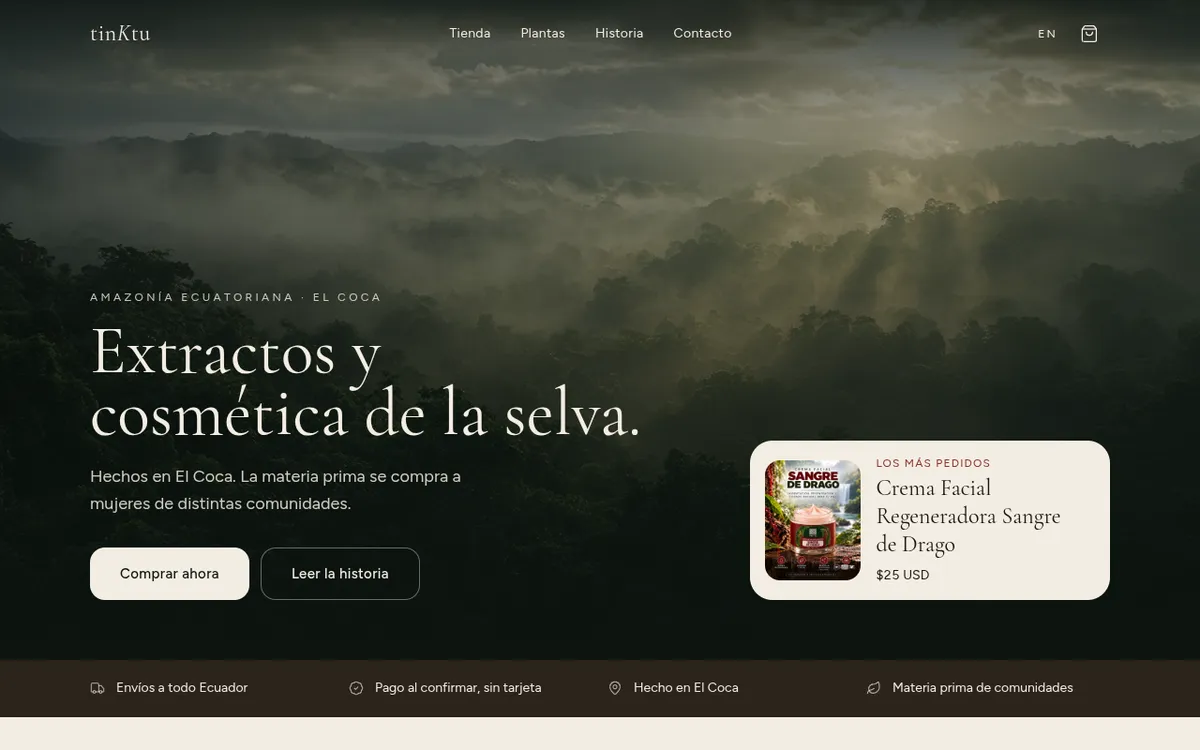 tinKtu screenshot: Shop Amazonian cosmetics made in El Coca