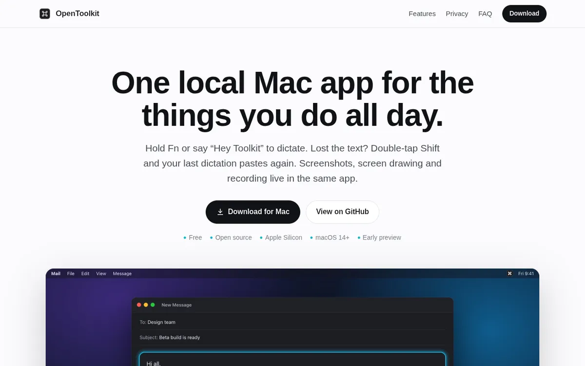 OpenToolkit screenshot: Dictate offline with a local Mac dictation app
