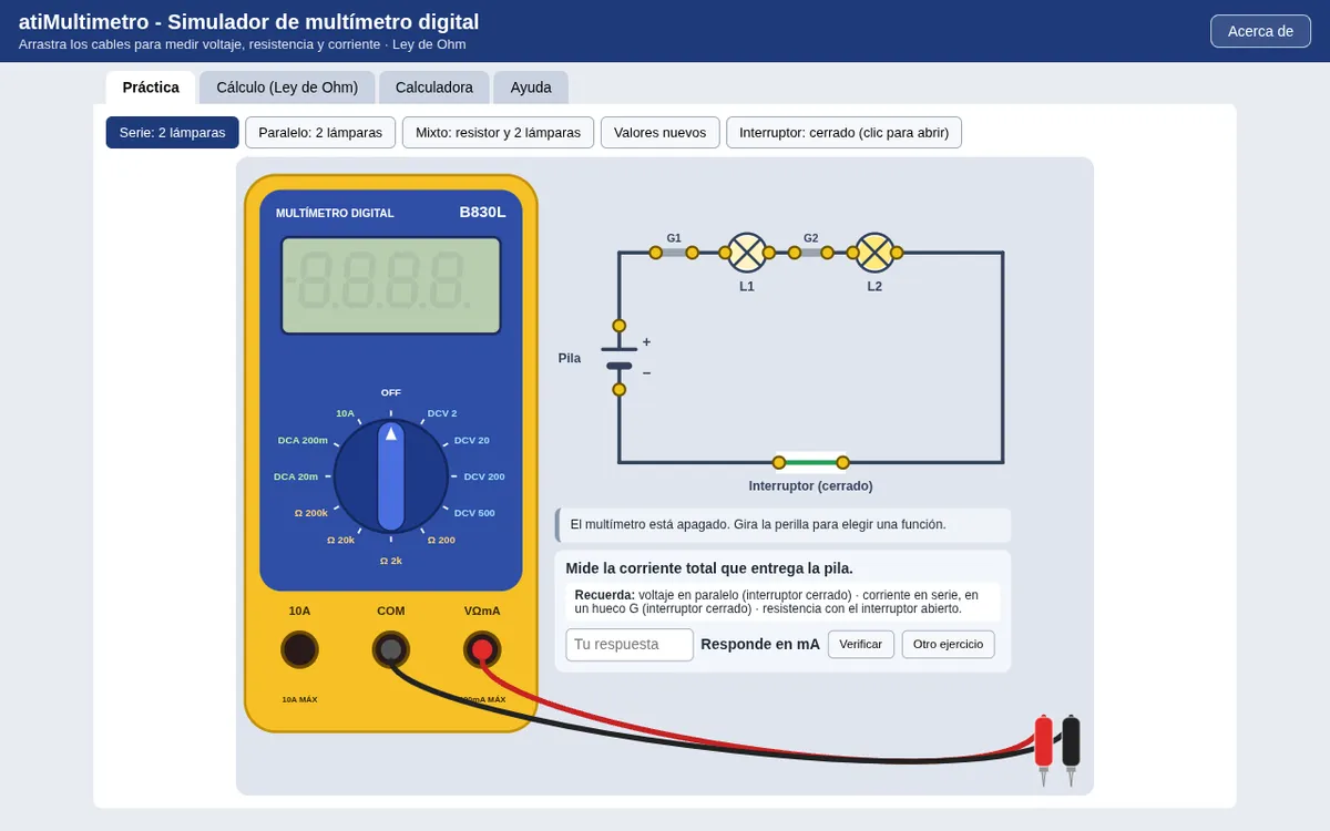 atiMultimetro screenshot: Learn to measure with a multimeter simulator