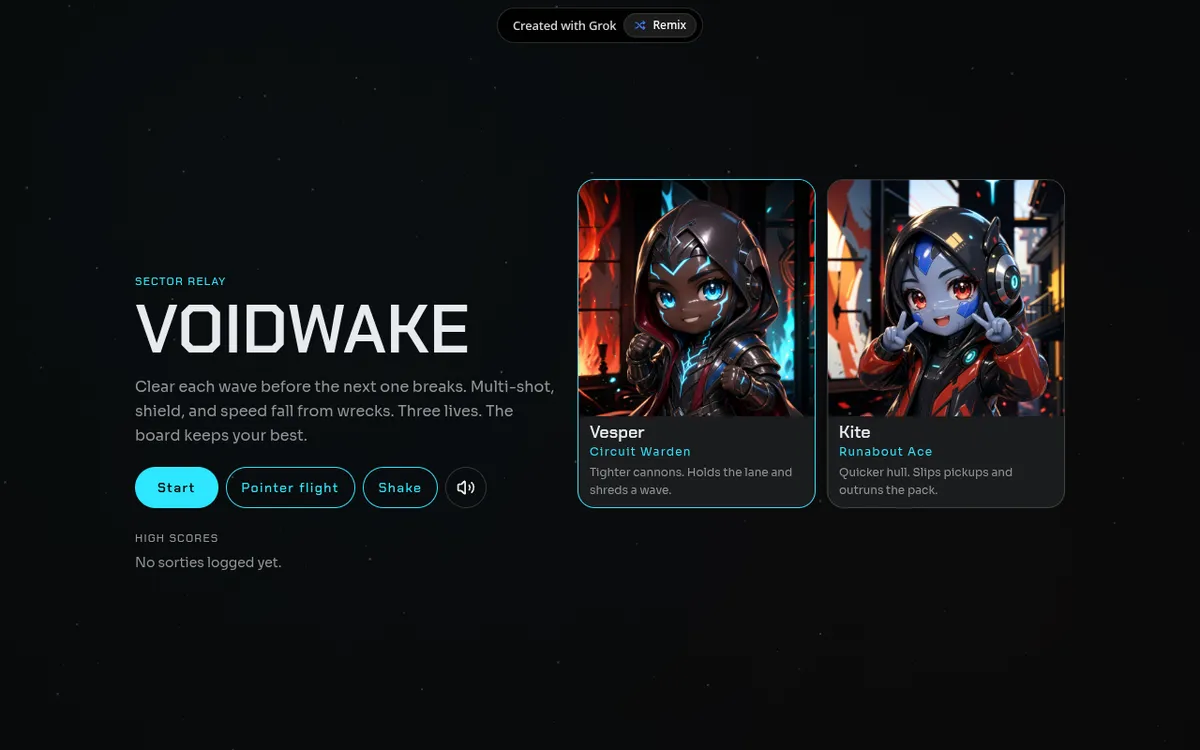 VOIDWAKE screenshot: Clear waves in a top down space shooter