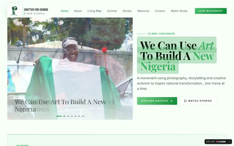 Screenshot of Shutterforchange