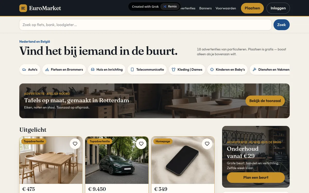 EuroMarket screenshot: Post gratis zoekertjes in NL and Belgium