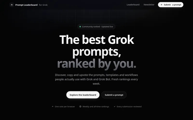 Screenshot of Grok Prompt Leaderboard