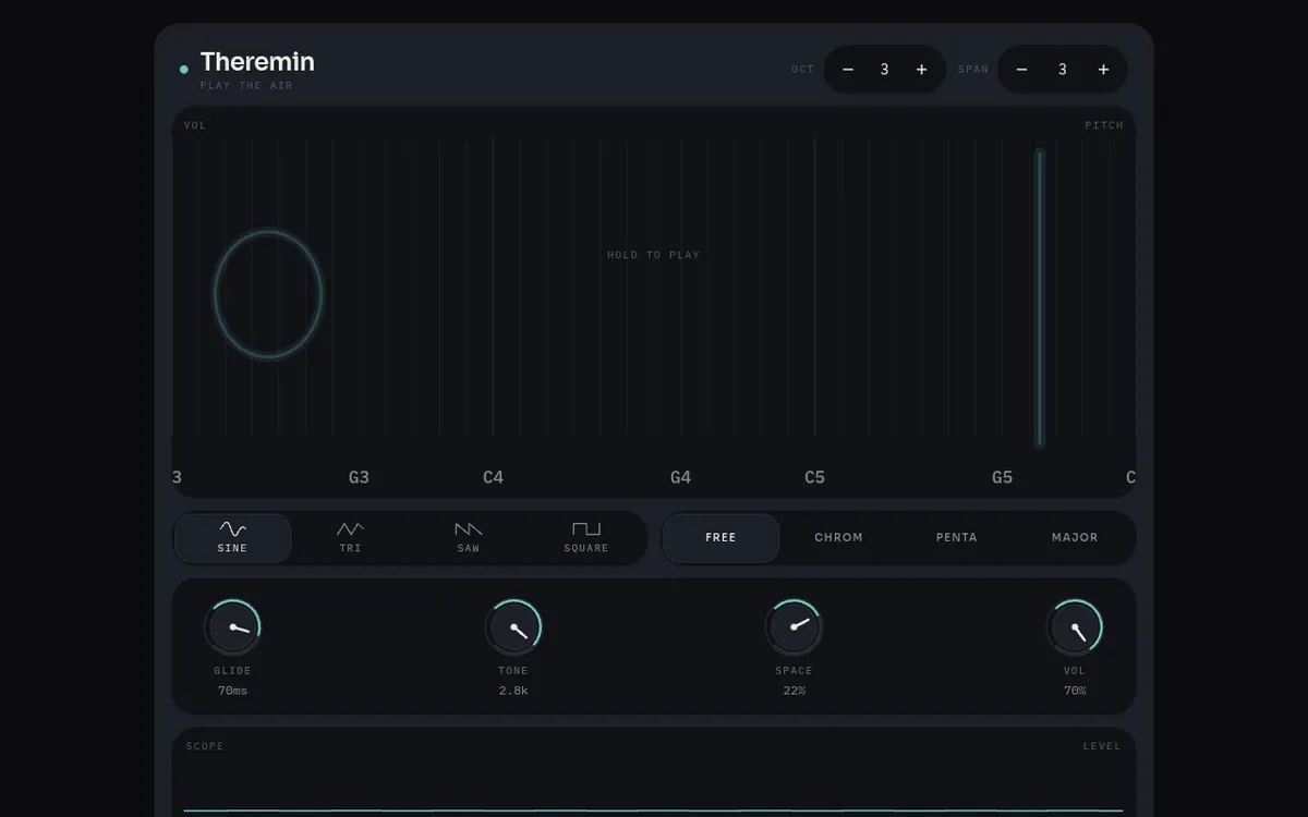 Theremin screenshot: Play an online theremin in your browser