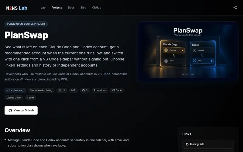 Screenshot of PlanSwap