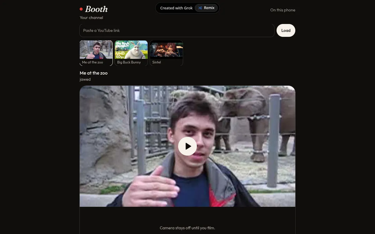 Booth screenshot: Film a reaction beside any YouTube video