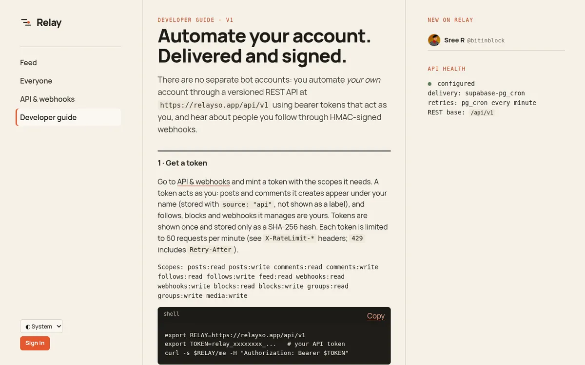 Relayso screenshot: Automate posts with a social network API