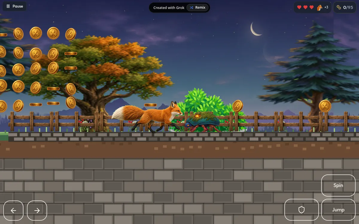 Fox Hollow Trail screenshot: Guide a fox through ruins for ember coins