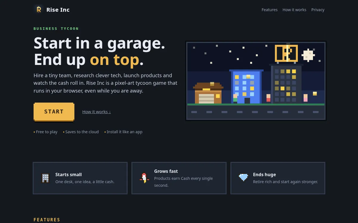 Rise Inc screenshot: Grow a garage company in a startup tycoon game